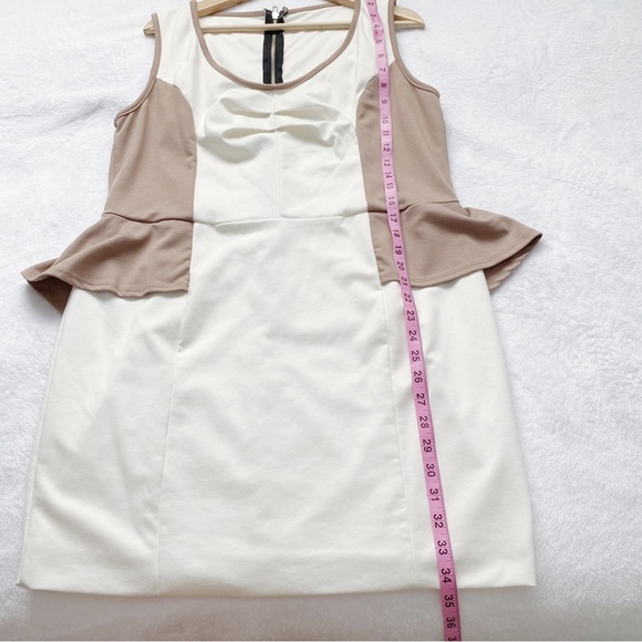 Dark Tan & Off White Mini Peplum Dress - Picture 2 of 7